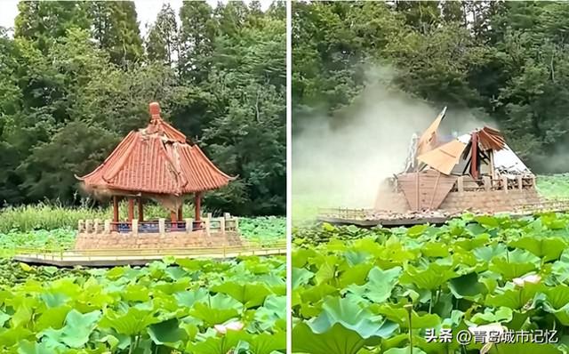 中山公园小西湖凉亭突然坍塌！重建还不到一年