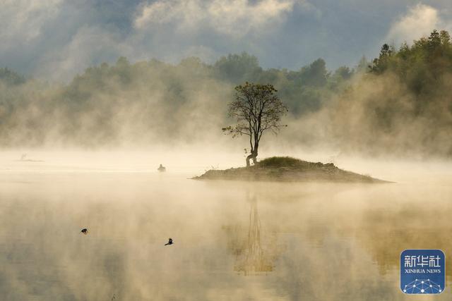 安徽黟县：冬日奇墅湖晨景如画
