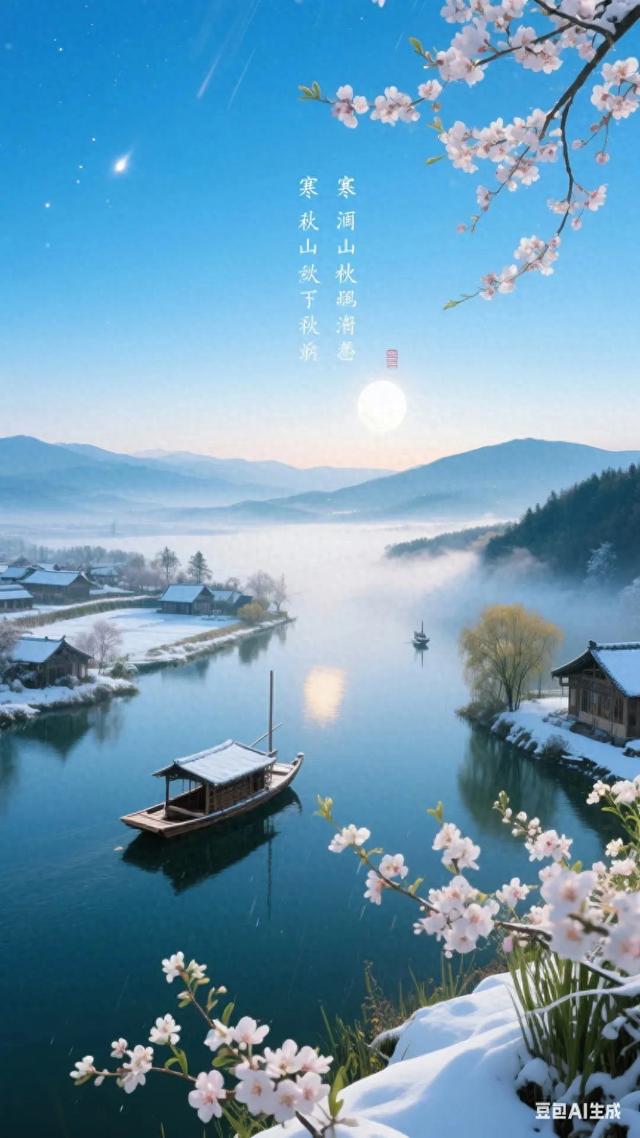 寒山秋水，静谧如画，一叶扁舟，悠然自得！