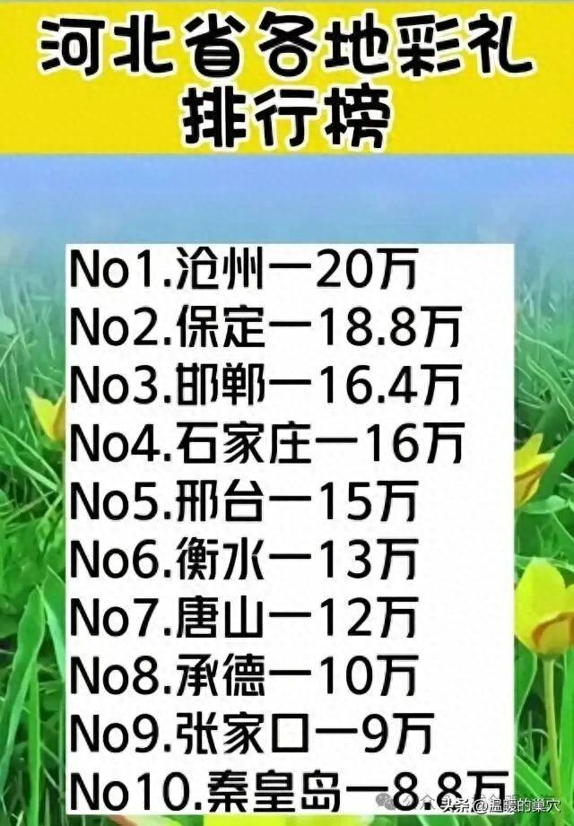 河北各地市彩礼排行榜
