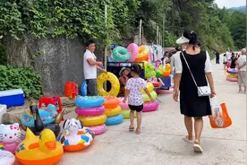 夏天太热，带娃们来大山里河沟游泳，山泉水清澈冰凉太舒服图片