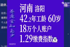 河南洛阳42.2年工龄60岁养老金18万账户1.29缴费指数图片