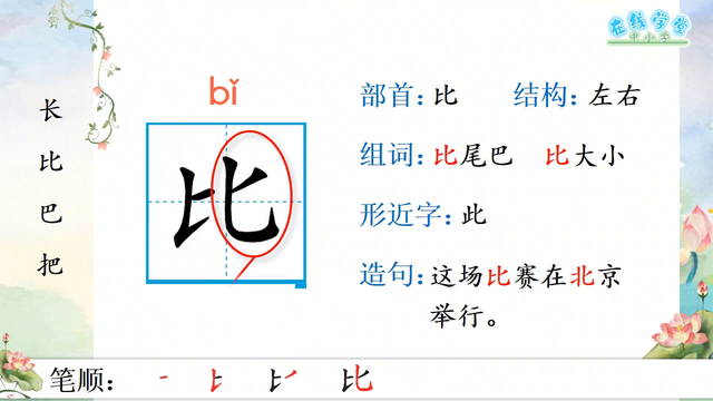 1年级上册语文生字讲解 6 比尾巴