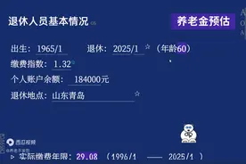 山东青岛养老金：18.4万个人账户，缴费指数1.32图片