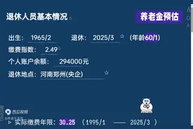 郑州央企工龄40.2年，个人账户29.4万，60岁退休养老金图片