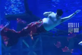 2月4日，山东济南。#水族馆上新男版美人鱼 身穿花袄鱼尾裙变身 “东北大花鲢”摇曳生姿。景区回应：演员无固定排班时间，一场表演十分钟左右。视频封面