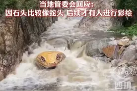 河南一景点现“巨型蛇头” ，栩栩如生被指吓人，当地管委会回应：因石头比较像蛇头有人进行了彩绘