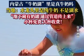 内蒙古“牛奶湖”里是真牛奶吗？当地：水龙头里是纯牛奶，不是湖水。“地下藏有奶罐 通过管道传上来，小杯免费 大杯收费”#牛奶湖#内蒙古 #纯牛奶#网红打卡地