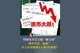 #特朗普#对等关税“砸全球”！#澳币兑人民币创4年新低 ，12小时内跌破4.4！