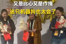 又比心又作揖，这只机器狗也太会了吧！3月28日，在2025中关村论坛现场，一只机器狗前来为过生日的记者送上祝福。#机器狗比心送祝福视频封面