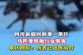 网传新疆阿勒泰一景区马匹受惊拖行女游客，景区回应：伤者已送医 （来源：来源：法治进行时 青蜂侠 制作：卢思露）#拖行  #骑马  #景区视频封面
