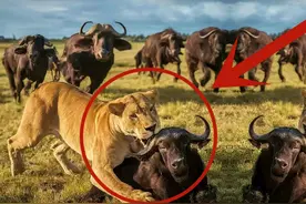 100牛群中取首级！母狮一声号令直接冲进水牛群，瞬间扑倒猎物