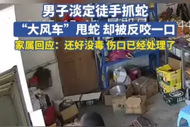 男子淡定徒手抓蛇，“大风车”甩蛇却被反咬一口，家属回应：还好没毒，伤口已经处理了