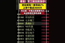爆发！军工股狂掀涨停！创业板指数一度涨超2%，上涨个股近3600只！何立峰：中美达成重要共识，会谈取得实质性进展