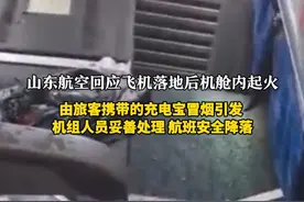 山东航空回应飞机落地后机舱内起火 有乘客反映，6月10日10：59从珠海飞往北京13：40分落地的一架山东航空班机起火。山东航空客服人员回应荔枝新闻，原因系一个旅客携带的充电宝冒烟了，航班乘务组发现后第一时间按照程序妥善处置，航班于13:04安全降落。