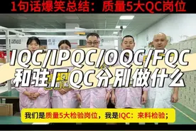 质量5个QC岗位分别负责什么工作？有什么区别？ 一句话总结IQC/IPQC/FQC/OQC和驻厂QC的工作！#质检 #ipqc #iqc #工厂qc #品质部 @抖音短视频视频封面