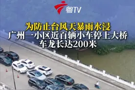#广州业主将车停小区桥上防台风 #超强台风 “桦加沙”逼近，为防止台风天暴雨水浸小区，广州丽江花园小区业主把车停到丽江花园大桥上，防止水浸泡车。（广东台记者 朱天宝）