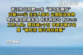 浙江舟山招聘13名“海鸟监测员”，日薪300元，住无人海岛，定期配送食物，电力靠太阳能发电，有手机信号、有Wi-Fi，工作人员：要待满2个月，中途不能下岛，要“能吃苦，能守得住寂寞”
