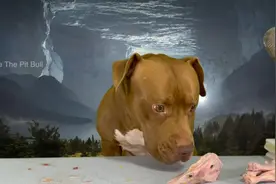 比特犬大哈吃肉，啃鸭头  #比特犬 #恶霸犬 #萌宠 #解压视频封面