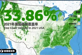 中美两国森林覆盖率地图对比 需要特别说明的是：
中国和美国的森林覆盖率基础地图数据都来自欧盟的Global forest cover 2020 项目，但中国24.02%的森林覆盖率数值来自中国全国绿化委员会《2022年中国国土绿化状况公报》，而美国33.86%的森林覆盖率数值来自“世界银行2021”的报告。
★原创地图内容谢绝转载★
🔴
我是查理，我们只创作高品质的原创地图并分享有趣的地球故事，我们试图用新的视角理解世界，并与你为伴一起“看见更大的世界”。视频封面