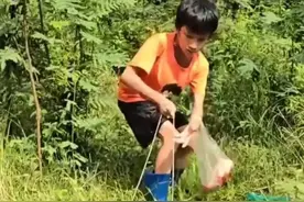 男孩钓鱼，钓到“庞然大物”，男孩高兴极了 #我的乡村生活 #神奇的闲鱼 #闲鱼省钱神券
