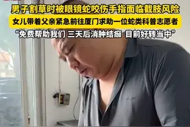 男子割草时被眼镜蛇咬伤手指面临截肢风险，女儿带着父亲前往厦门求助蛇类科普志愿者“啊宝哥”“免费帮助我们 三天后消肿结痂 目前好转当中”#毒蛇咬伤 #视频来源 @右耳、视频封面