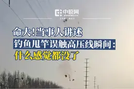 3月13日，河北保定。一男子在公园湖边垂钓时甩竿碰到高压线，鱼竿瞬间成丝状，男子被烧伤后瘫坐地上。当事人回应，当时河里有个草，自己拼命一拉，随后就没有感觉了，衣服都发烫，目前还在医院，主要是皮肤烧伤起泡，身体没事。视频封面