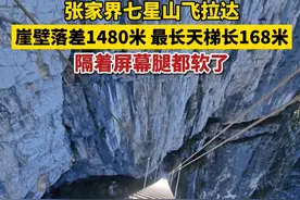 张家界七星山飞拉达 崖壁落差1480米 最长天梯长168米 隔着屏幕腿都软了视频封面