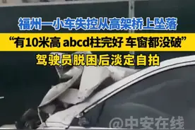 男子开车不慎从10米高架坠落，司机脱困后淡定自拍#福建福州 #高架桥 #危险动作请勿模仿视频封面