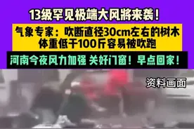 13级罕见极端大风将来袭！气象专家：吹断直径30cm左右的树木，体重低于100斤容易被吹跑，河南今夜风力加强，关好门窗！早点回家！