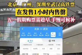 4月16日上午，铁路12306发售4月30日火车票，北京、广州、深圳至武汉方向高铁票在发售1小时内售罄。五一假期如有来汉计划，购票请趁早，手慢可候补。#湖北武汉 #火车票 #手慢无视频封面