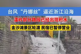 台风“丹娜丝”预计8号下午至夜间在浙江台州至福建宁德一带沿海再次登陆，温岭部分路段已经出现积水，金沙滩景区已暂停营业。#浙江dou知道 #台风丹娜丝 #台风