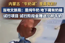 内蒙古“牛奶湖”里真有奶?当地文旅局：是纯牛奶 地下藏有奶罐,试行项目 试行阶段会赠送小杯牛奶#内蒙古 #牛奶湖 #景点打卡视频封面