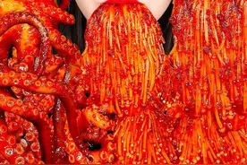 辣味金针菇，章鱼声控咀嚼音 #美食搬运工 #韩国吃货主播视频封面