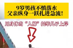 父亲的举动令人泪目！#9岁男孩不慎落水父亲扎进急流营救 ，用身体当人梯托举儿子，热心市民也出手相助，最终父子平安！视频封面
