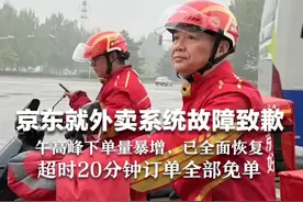 京东就外卖系统故障致歉：午高峰下单量暴增，已全面恢复 超时20分钟订单全部免单视频封面