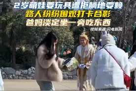 2岁萌娃要玩具遭拒躺地耍赖，路人纷纷围观打卡合影，爸妈淡定坐一旁吃东西视频封面