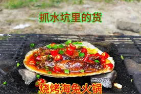 水坑里捡了3个海兔，放蚌壳里烧烤海鲜火锅，香辣鲜美太好吃了视频封面