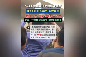 孕妇在高铁上被行李箱砸中，致7个月胎儿早产离世。官方通报： 行李箱被放置在贴有“连接部位 勿放行李”安全标识字样的行李架隔断处。#社会百态 #痛心 #危险瞬间 #高铁 #热门推荐视频封面