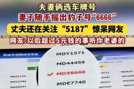 9月18日（发布），江苏。夫妻俩选车牌号，妻子随手摇出豹子号“6666”，丈夫还在关注“5187”惊呆网友。网友：以后超过5元钱的事听你老婆的。关注@小政视频 #万万没想到 #选车牌号 #豹子号 #生活百态 （来源：@热度新闻）