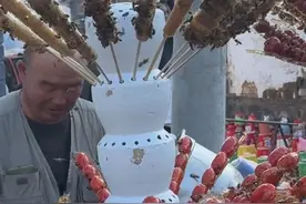 卖糖葫芦老大爷被蜜蜂包围，这是来自“官方”的认可 放心买，网友：这糖葫芦买了要自己拿吗？来源@阴佳旺 #你大爷永远是你大爷 #糖葫芦 #庙会