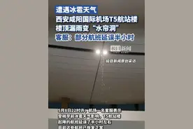 遭遇冰雹天气，西安咸阳国际机场T5航站楼楼顶漏雨变“水帘洞”（原创内容）视频封面