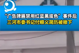 “广告牌匾禁用红蓝黑底色”事件后，三河市委书记付顺义简历已被撤下。视频封面