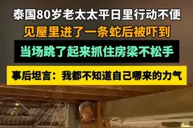 泰国80岁老太太平日里行动不便，见屋里进了一条蛇后被吓到当场跳起来抓住房梁不松手，事后坦言：我都不知道自己哪来的力气 #泰国 #蛇 #老太太 #你大妈还是你大妈视频封面