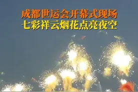 8月7日，#成都世运会  开幕式现场烟花绚烂绽放 ，#世运会七彩祥云烟花太美了 ！你被震撼到了吗？#媒体精选计划