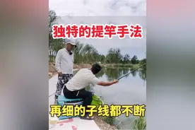 独特的提竿手法 难怪他用力刺鱼，再细的子线都不断#钓鱼