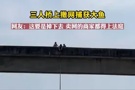 三人桥上撒网捕获大鱼，网友：这要是掉下去，卖网的商家都得上法庭。视频封面