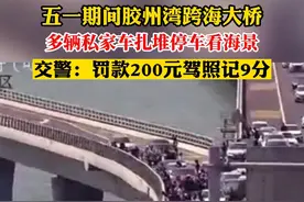 五一期间胶州湾跨海大桥，多辆私家车扎堆停车看海景。交警：罚款200元驾照记9分视频封面