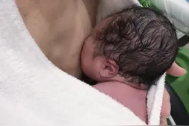 护士把新生儿从产房抱出来塞进爸爸怀里，露出个小脑袋太可爱了视频封面