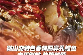 #微山湖四鼻鲤鱼神仙做法绝了  微山湖特色香辣四鼻孔鲤鱼，肉质鲜嫩，在清代就得到乾隆皇帝的赞誉！大型纪录片《微山湖》今日 19:35，山东卫视播出第1、2集，闪电新闻等新媒体平台同步上线。#微山湖  #鲤鱼  #四鼻孔鲤鱼  #纪录片微山湖视频封面